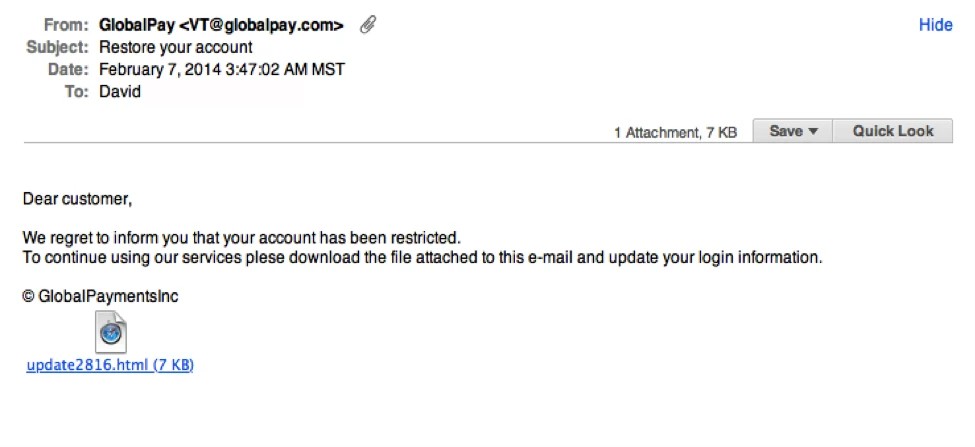 E-mail Phishing voorbeeld
