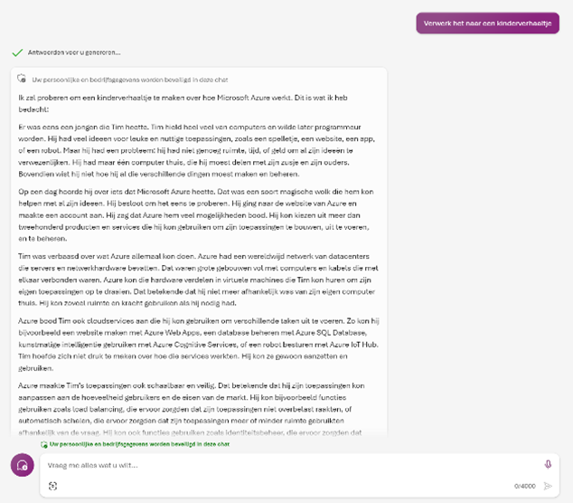 Bing Chat een creatief verhaal laten schrijven op basis van haar antwoord