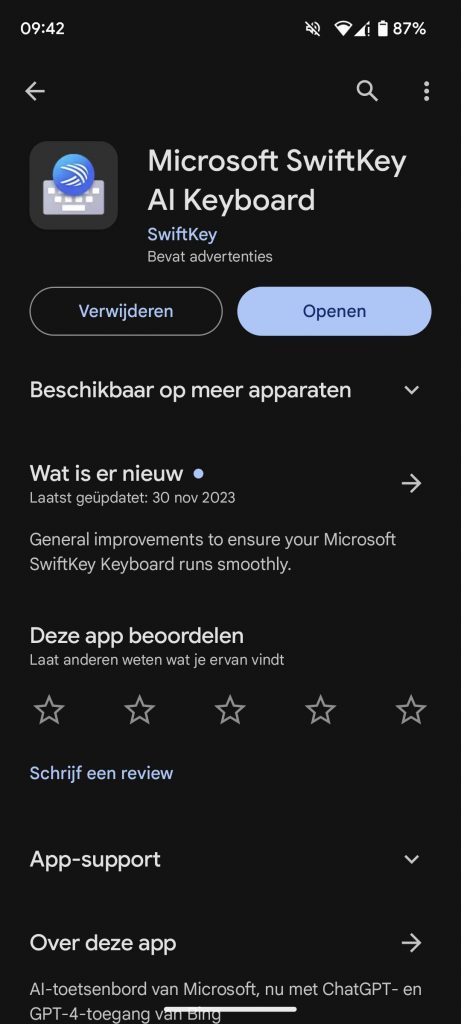 Swiftkey toetsenbord in Play Store